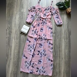 As u wish pink floral long sleeve cold shoulder ruffled maxi dress. Size M NWT!